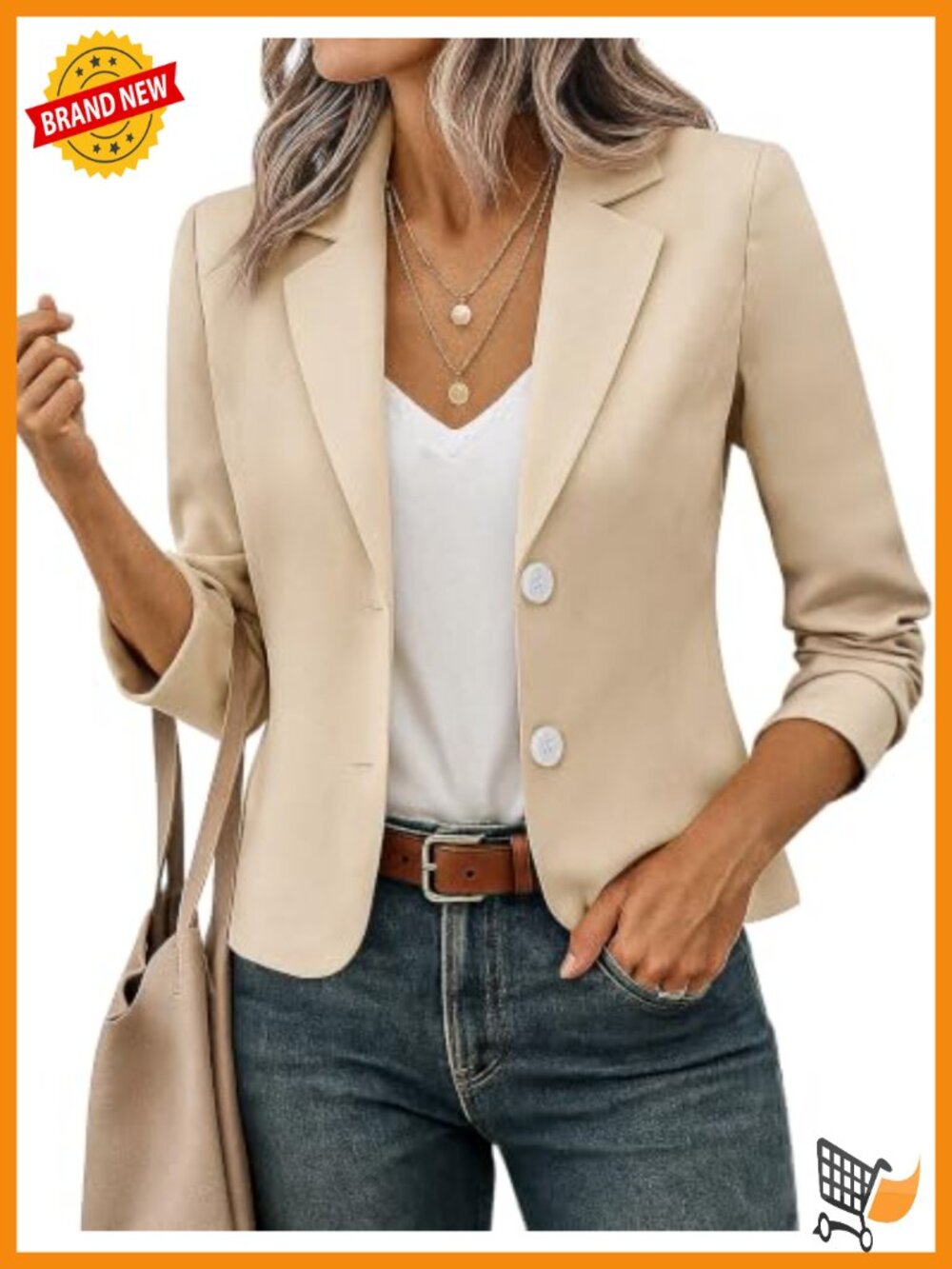 Cropped Blazer Jacket Long Sleeve Notch Lapel Business Casual Work